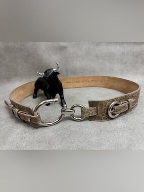 Doncaster Taupe/Brown Leather Ring-Link Belt with Silver Hardware
